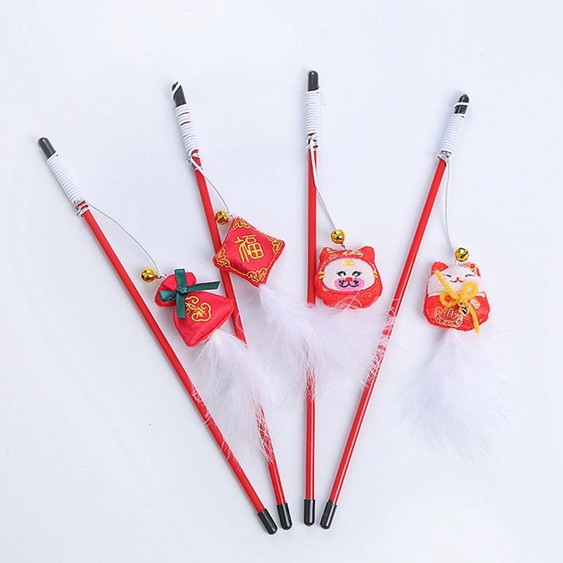 2Pcs Faux Feather Cat Wand Toys-Paw Print Pad