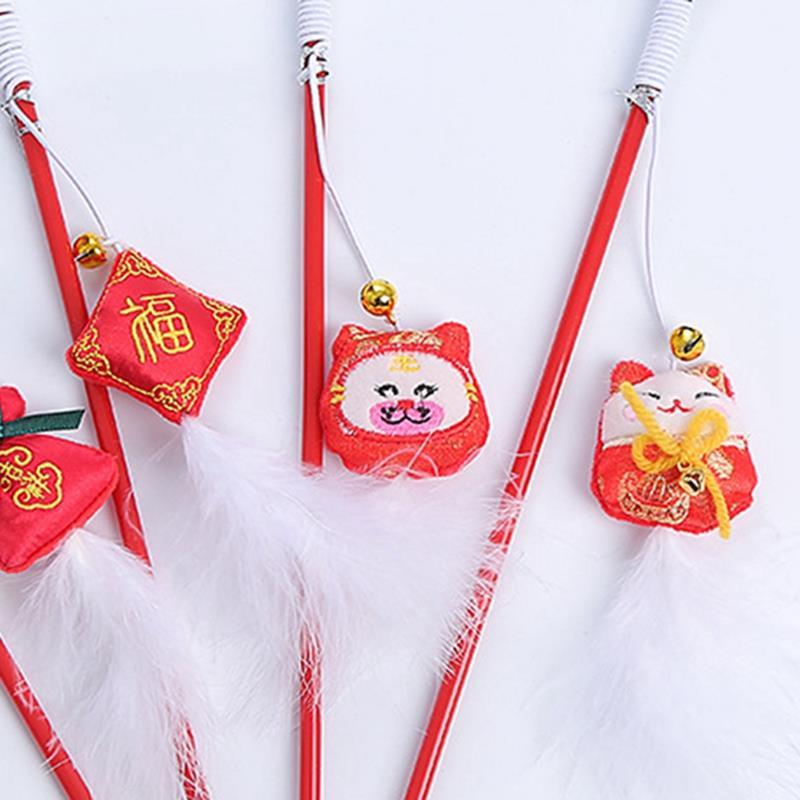 2Pcs Faux Feather Cat Wand Toys-Paw Print Pad