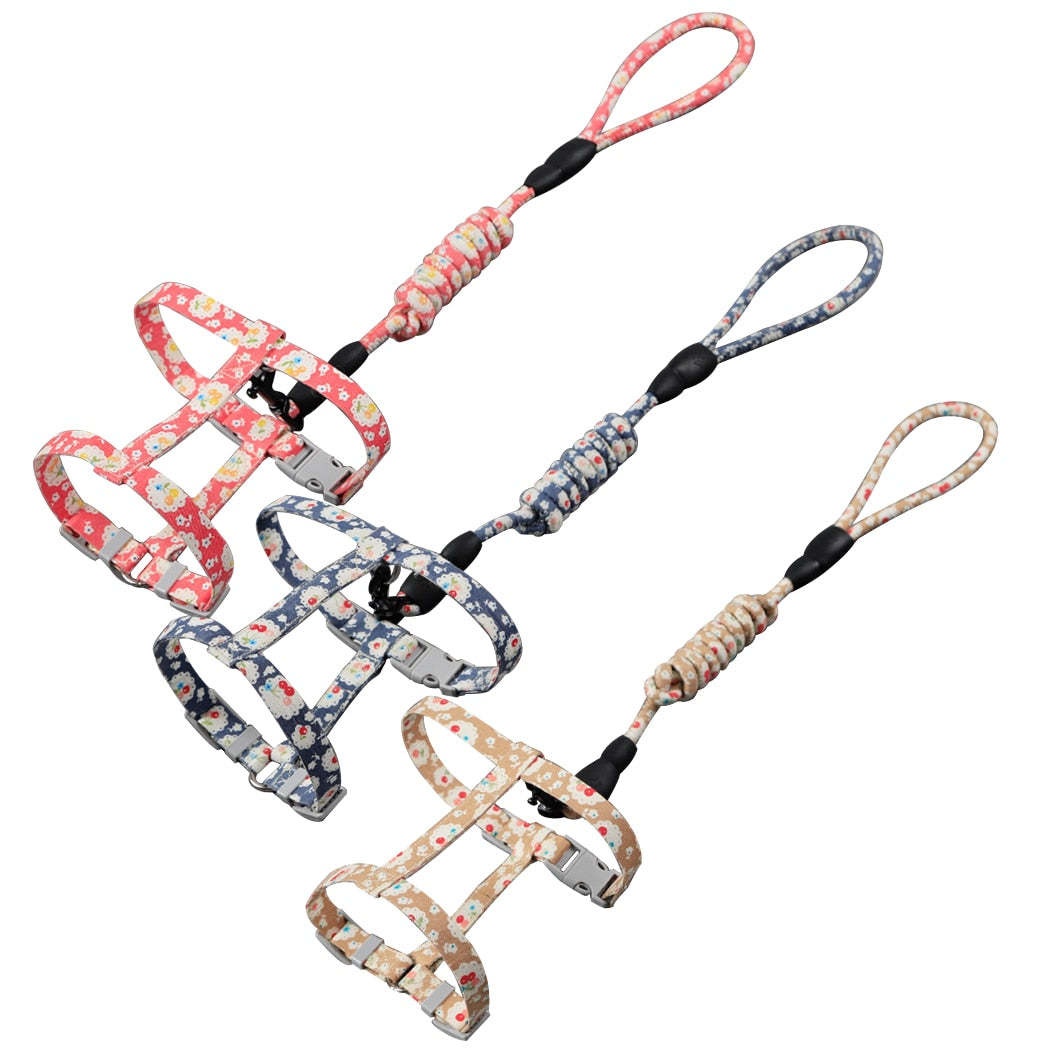 Cute Flower Printed Adjustable Leash For Cats-Paw Print Pad