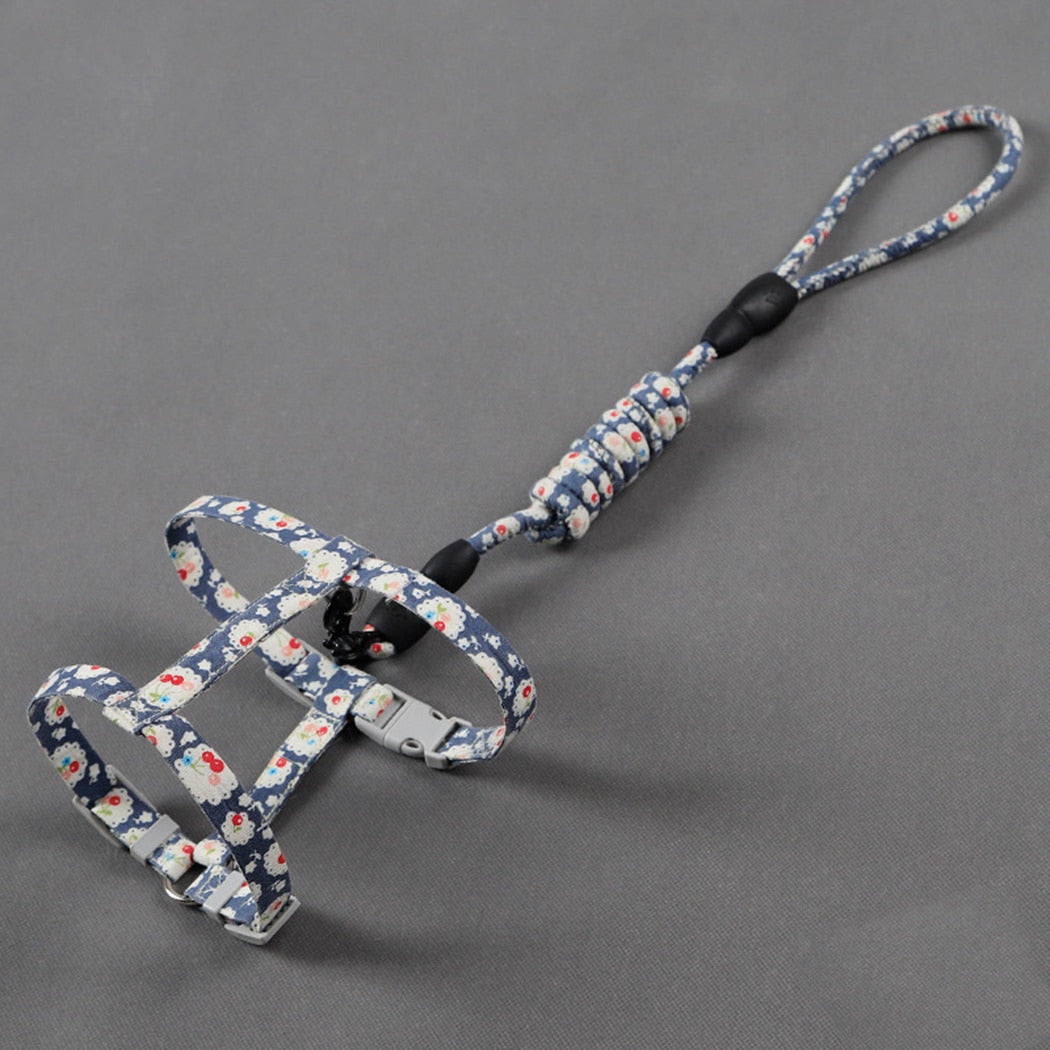 Cute Flower Printed Adjustable Leash For Cats-Paw Print Pad