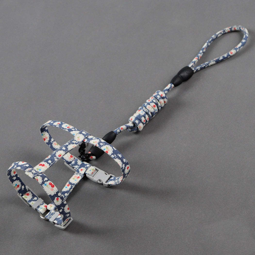 Cute Flower Printed Adjustable Leash For Cats-Paw Print Pad