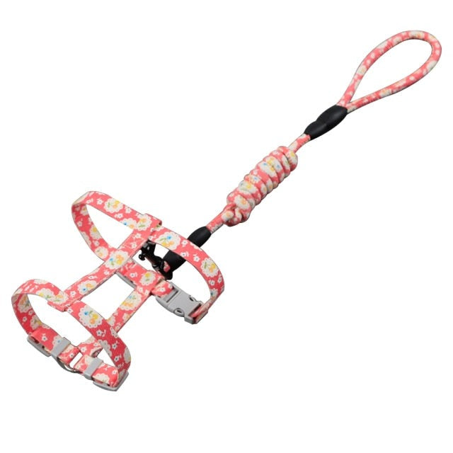 Cute Flower Printed Adjustable Leash For Cats-Paw Print Pad