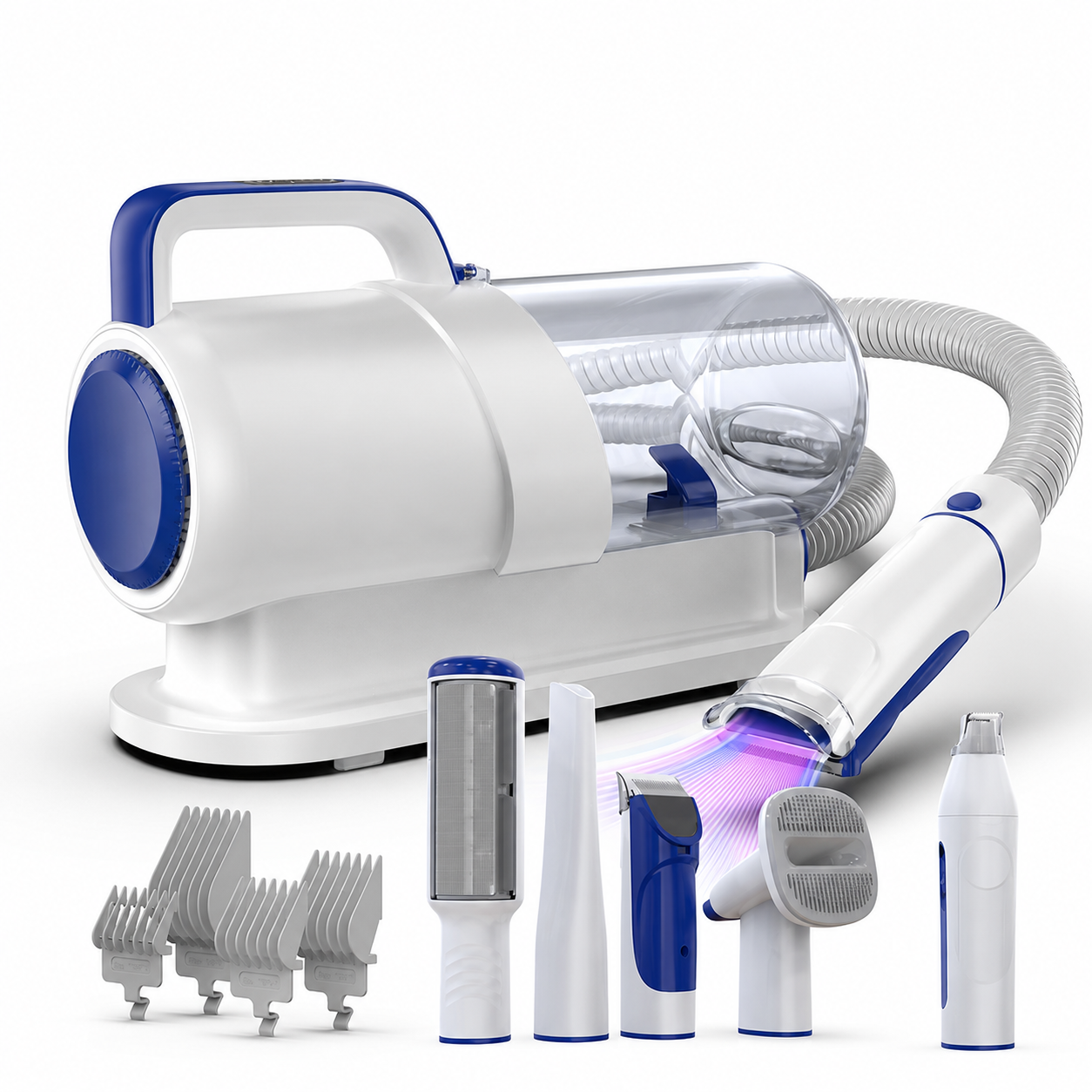 All in One Pet Grooming Vacuum Kit with Strong Suction and Adjustable Combs