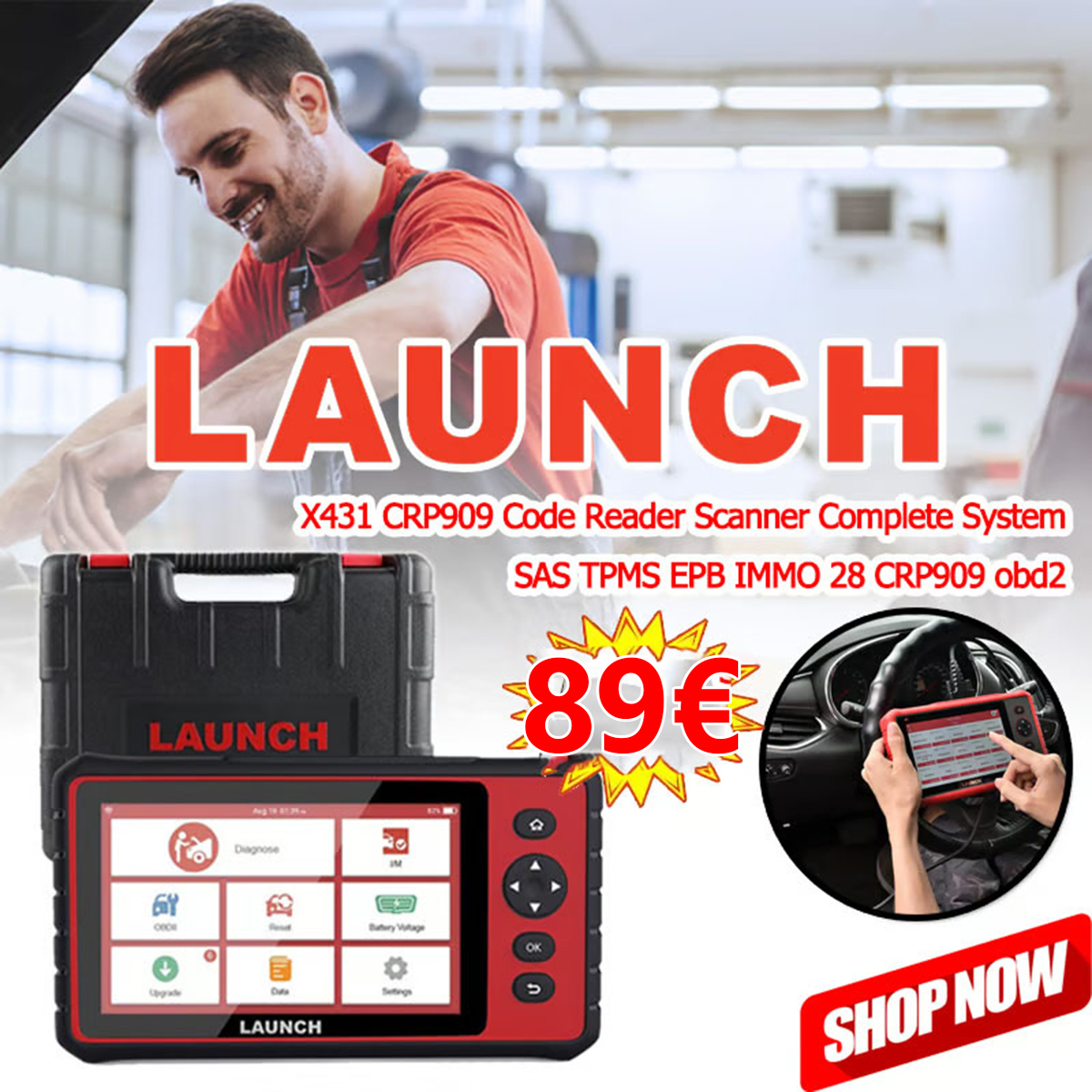 OBD automobilový skener značky Launch oficiálne vstupuje na európsky trh, a teraz predstavuje obmedzenú akciu na model Launch X431 CRP909 OBD skener za špeciálnu cenu len 89 €