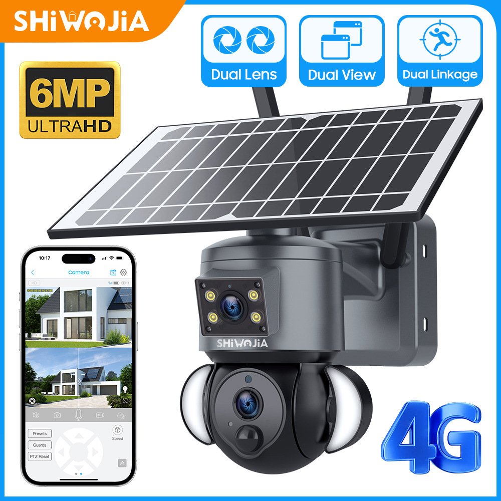 Sistema de segurança doméstica inteligente Panorama 2023 com câmara de 6 MP, flash de lente dupla, câmara IP solar