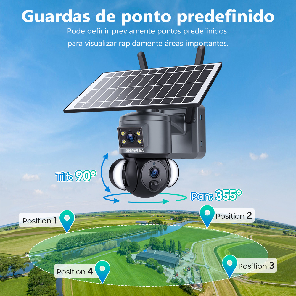 Sistema de segurança doméstica inteligente Panorama 2023 com câmara de 6 MP, flash de lente dupla, câmara IP solar
