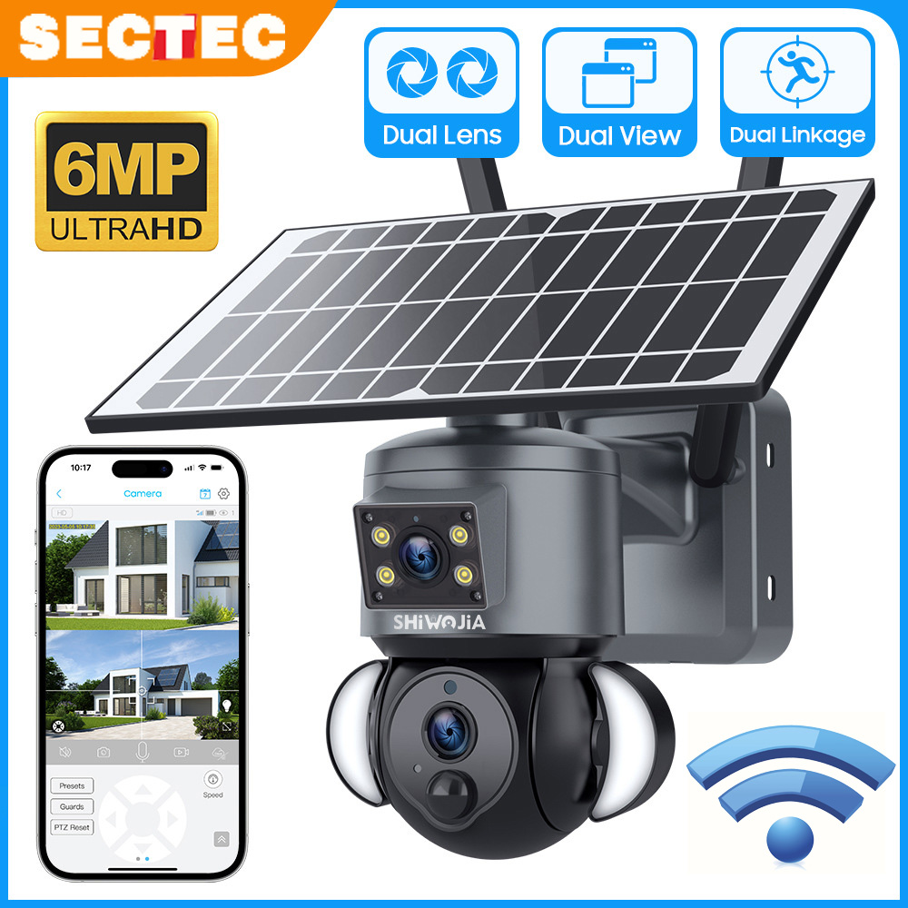 Sistema de segurança doméstica inteligente Panorama 2023 com câmara de 6 MP, flash de lente dupla, câmara IP solar
