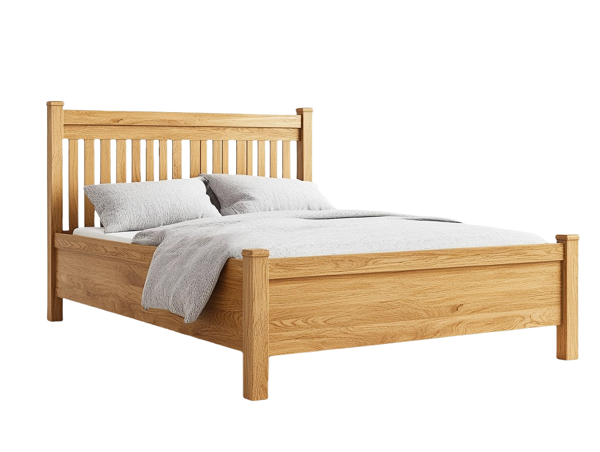 Massivholz Doppelbett aus Eiche, 180x200 cm fürs Schlafzimmer, inkl. 2 Kissen & 1 Bettdecke