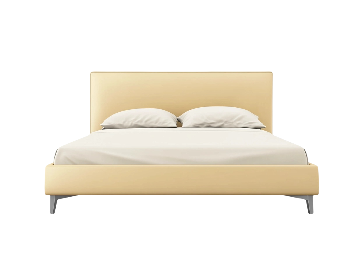 Modernes Polsterbett 180×200 cm mit Stoffbezug in Beige für Schlafzimmer, inkl. 2 Kissen
