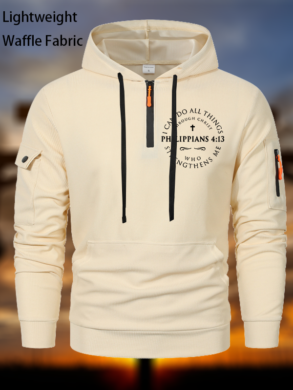 Philippians 4:13 Waffle Fabric Zipper Hoodies
