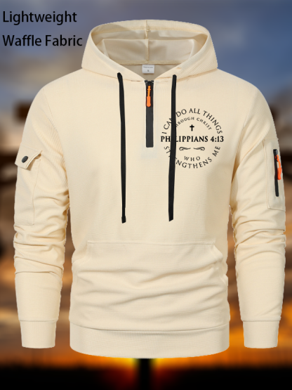 Philippians 4:13 Waffle Fabric Zipper Hoodies