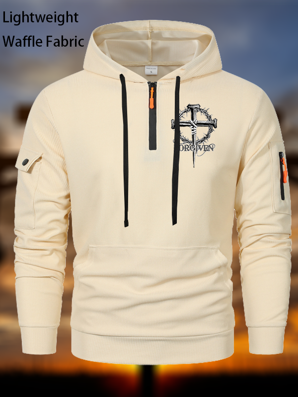 Cross Forgiven Waffle Fabric Zipper Hoodies