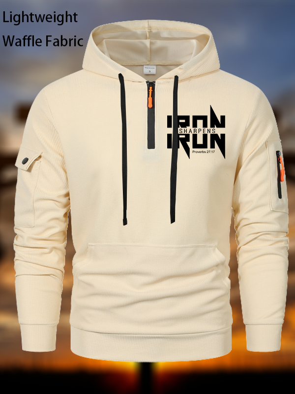 IRON SHARPENS IRON Proverbs 27:17 Christian Waffle Fabric Zipper Hoodies