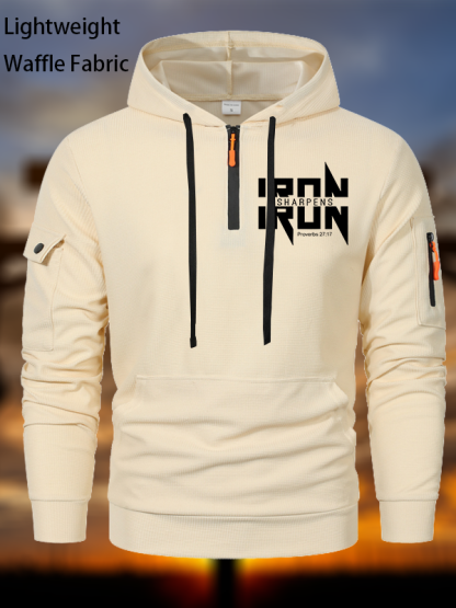 IRON SHARPENS IRON Proverbs 27:17 Christian Waffle Fabric Zipper Hoodies