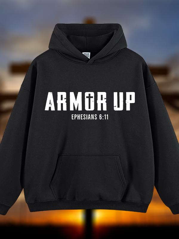 Armor Up Jesus God Christian Plush Fleece-Lined Hoodie