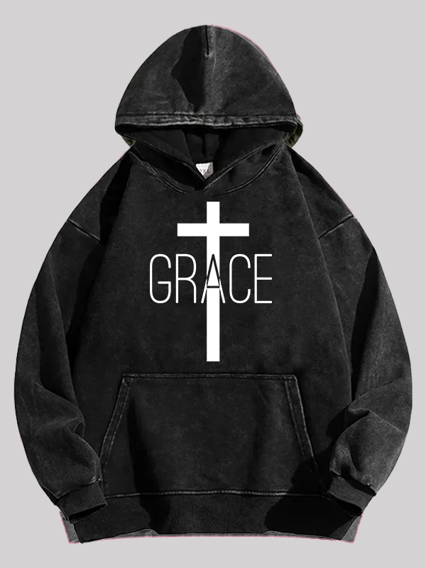 Grace Cross Jesus God Christian Washed Hoodie