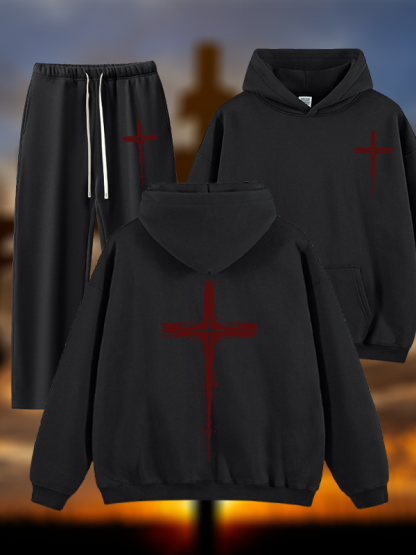 Light of Cross Jesus God Christian Plush Fleece-Lined Hoodie Set