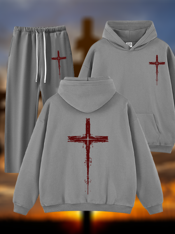 Light of Cross Jesus God Christian Plush Fleece-Lined Hoodie Set