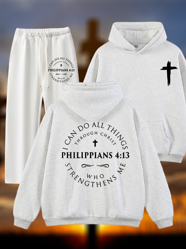 Philippians 4:13 Jesus God Christian Plush Fleece-Lined Hoodie Set