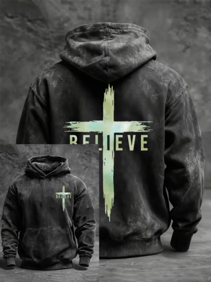 Believe Jesus God Christian Washed Hoodie