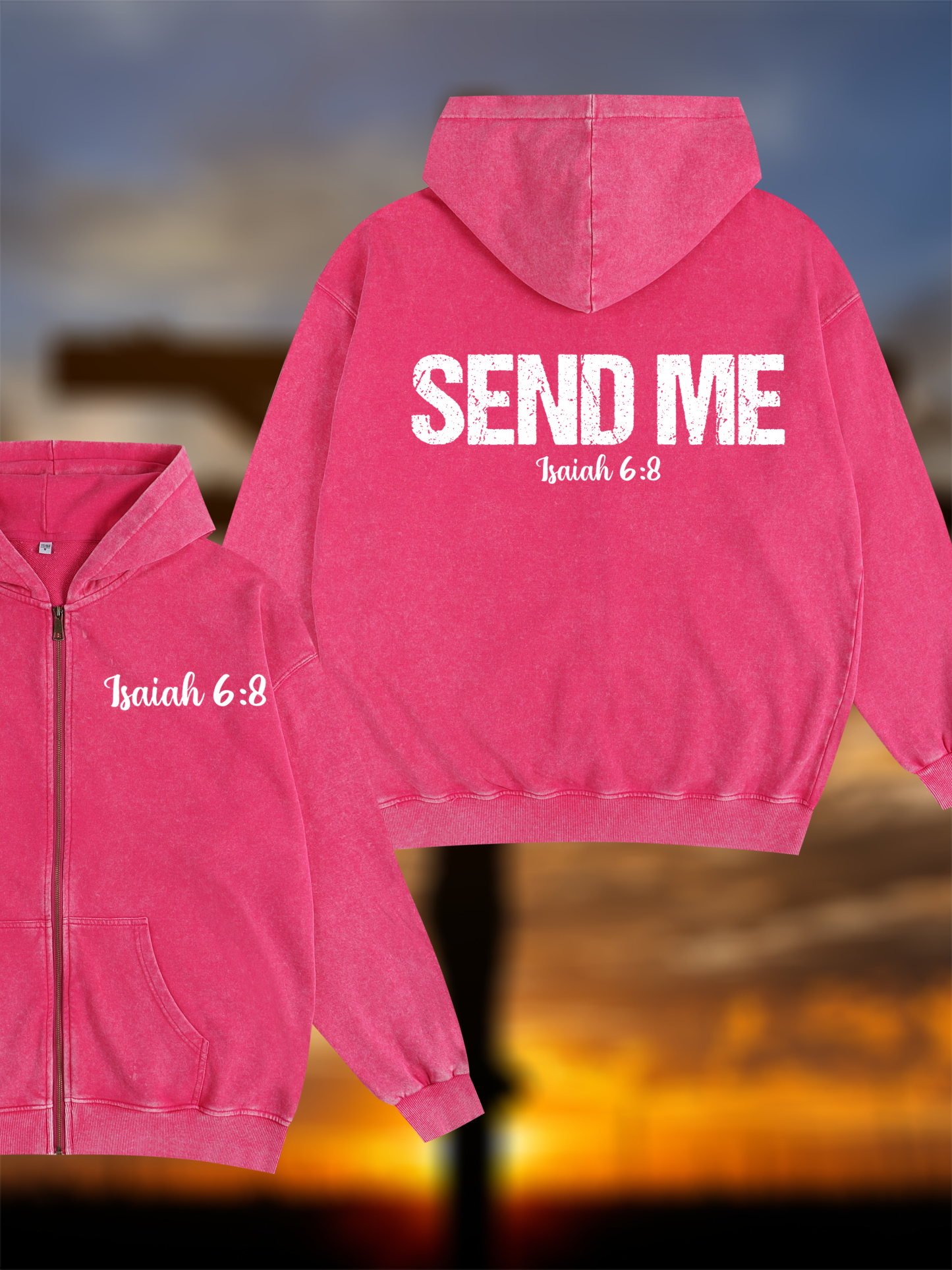 Isaiah 6:8 - SEND ME Jesus God Christian Washed Zip-Up Hoodie