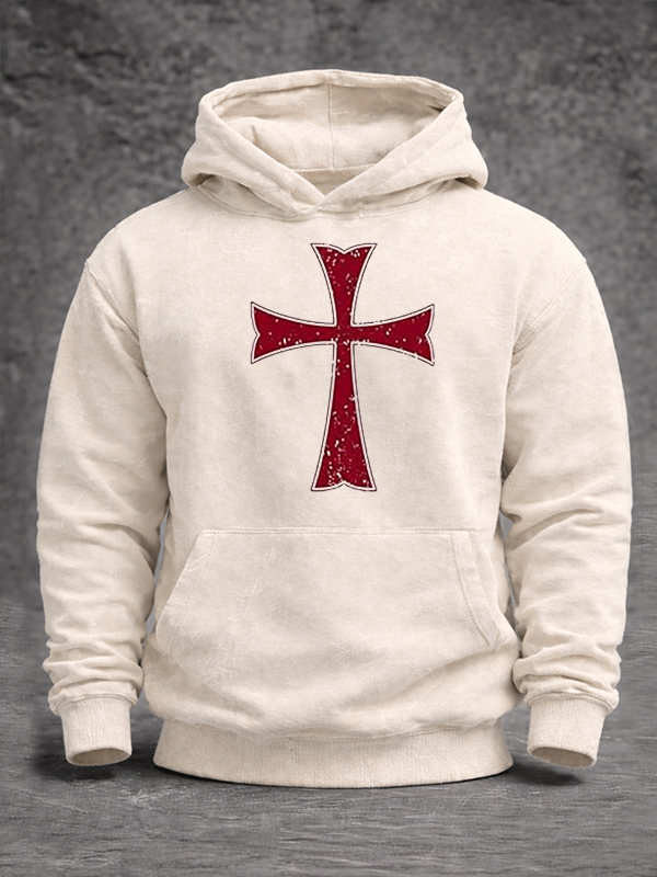Knights Templar Crusader Cross Jesus God Christian Washed Hoodie
