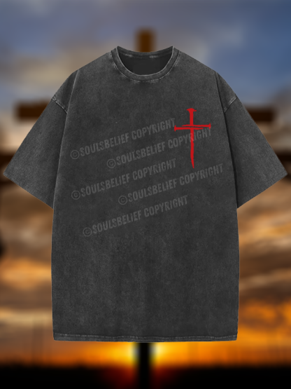 Red Cross Jesus God Christian Washed T-Shirt