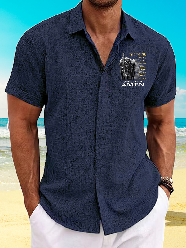 The Devil Saw Me with My Head Down and Thought He'd Won Until I Said Amen Jesus God Christian Short Sleeve Shirt