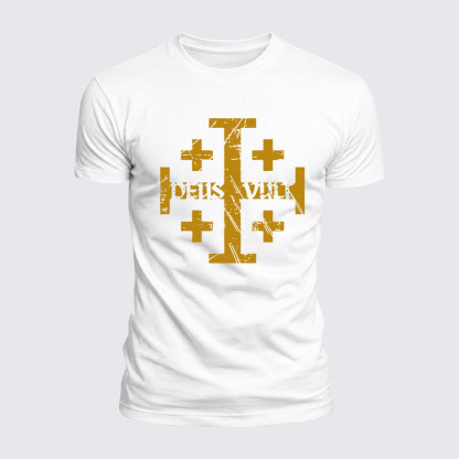 Luxe Mercerized Cotton Tee - Deus Vult + Jerusalem Cross