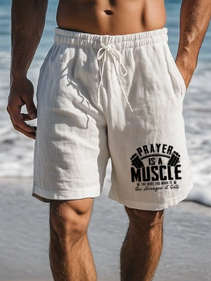 Prayer Is A Muscle Cross Christian Beach Shorts