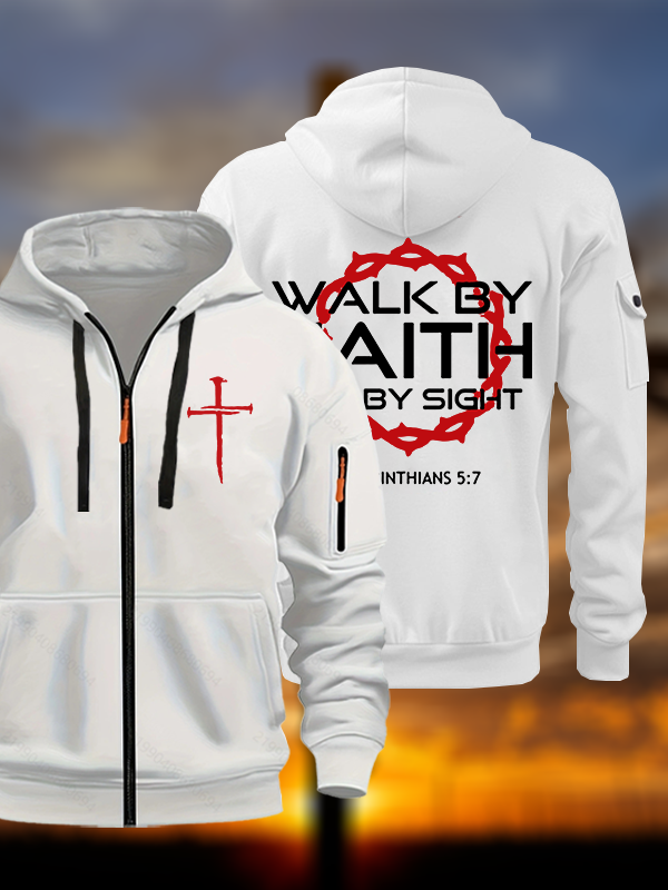 Walk By Faith Not By Sight 2 Corinthians 5:7 Cross Jesus God Christian Zipper Hoodies