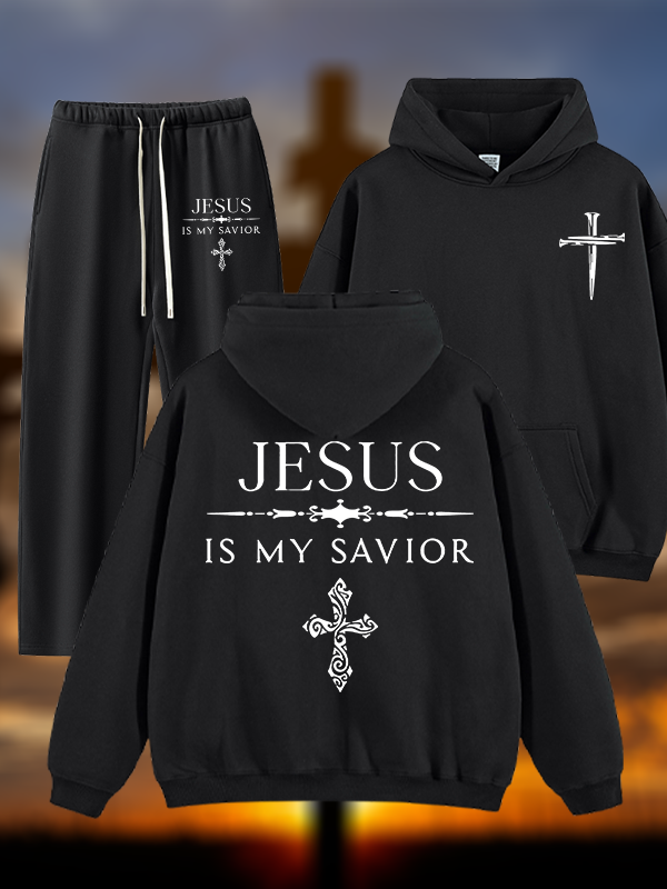 Jesus Is My Savior Jesus God Christian Plush Fleece-Lined Hoodie Set