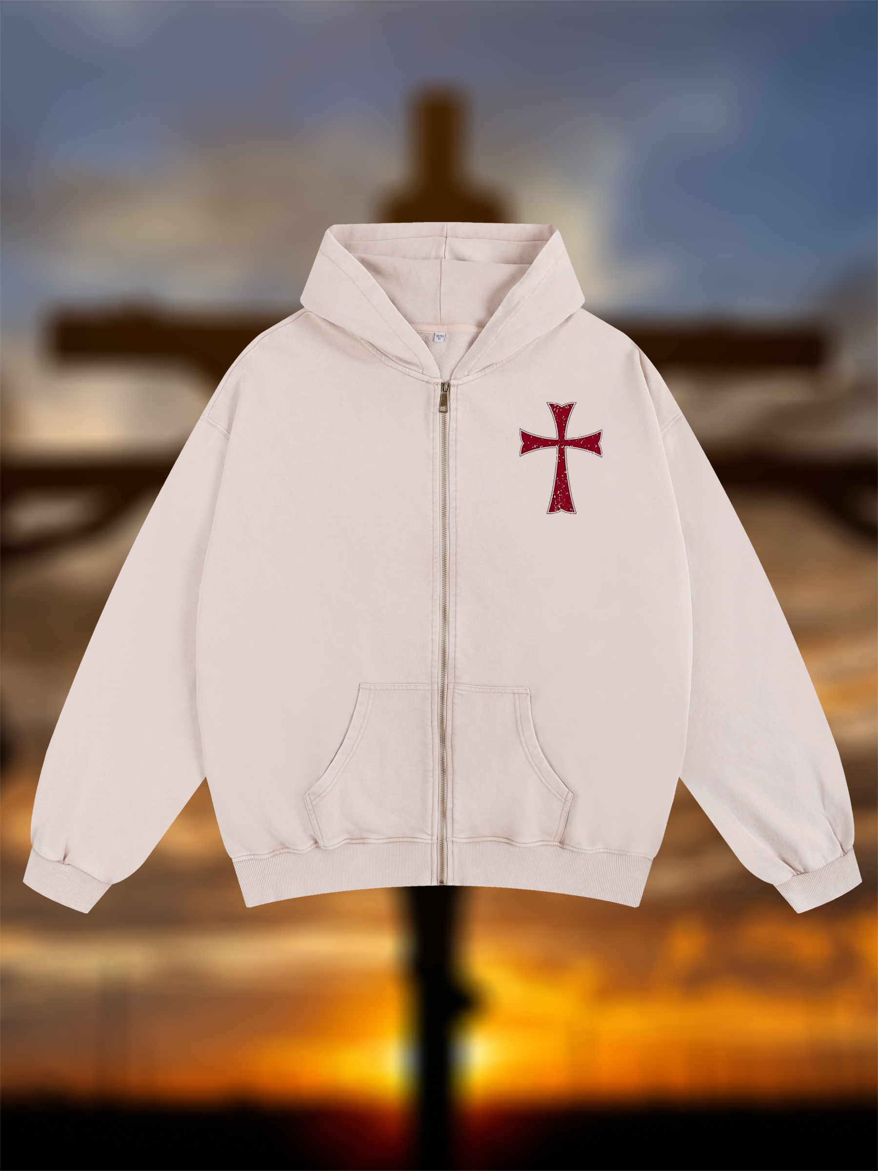 Knights Templar Crusader Cross Jesus God Christian Washed Zip-Up Hoodie