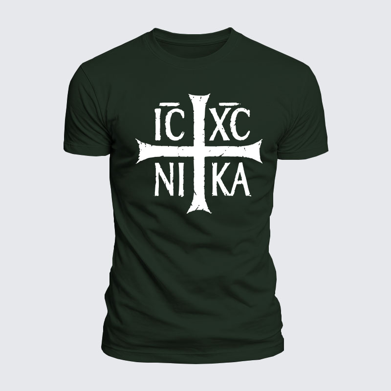 Luxe Mercerized Cotton Tee - ICXC NIKA Christogram Jesus Christ is winner