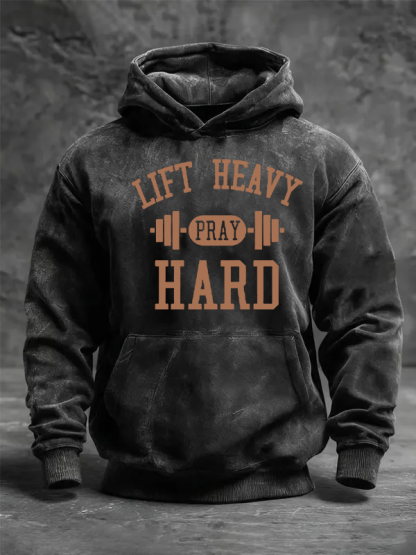 Lift Heavy Pray Hard Jesus God Christian Washed Hoodie