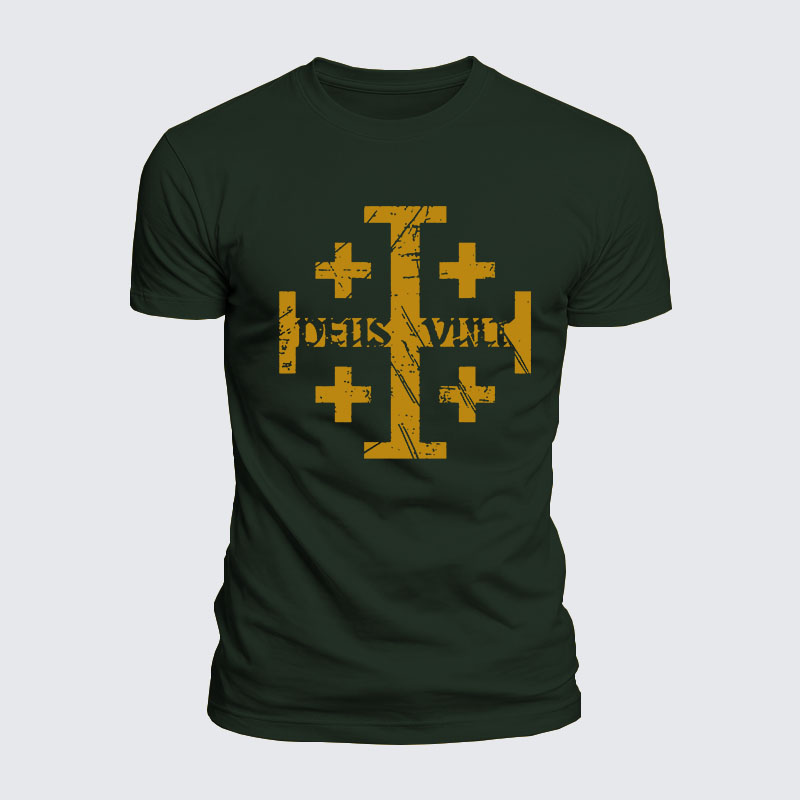 Luxe Mercerized Cotton Tee - Deus Vult + Jerusalem Cross