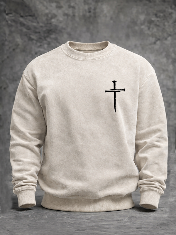 Faith Cross Jesus God Christian Washed Sweatshirt