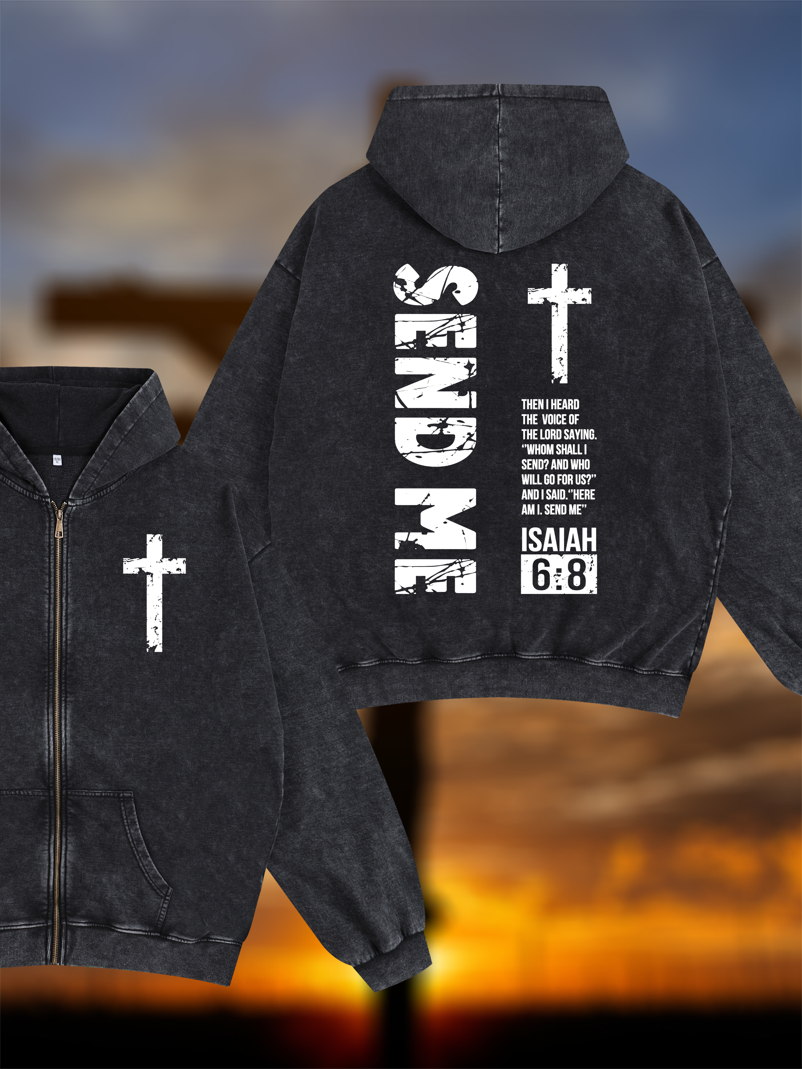 Send Me Isaiah 6:8 Jesus God Christian Washed Zip-Up Hoodie