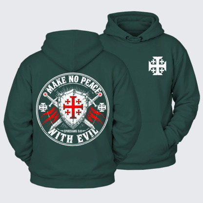Plush Fleece-Lined Hoodie - Make No Peace with Evil Knight Templar Jerusalem Cross