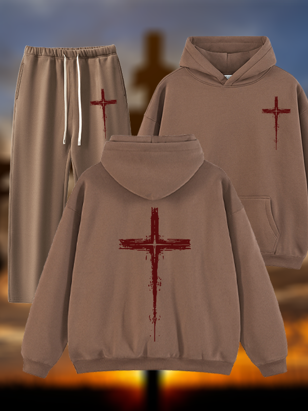 Light of Cross Jesus God Christian Plush Fleece-Lined Hoodie Set