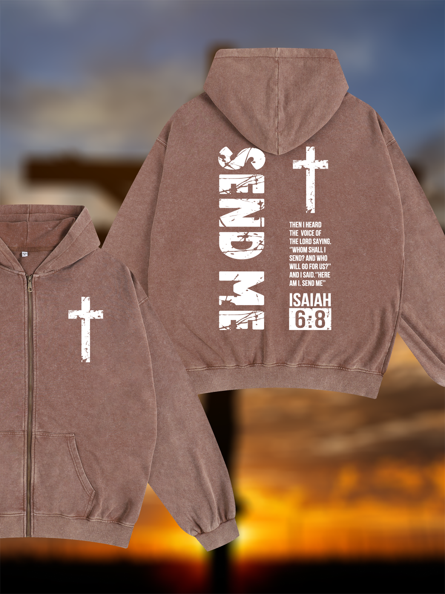 Send Me Isaiah 6:8 Jesus God Christian Washed Zip-Up Hoodie