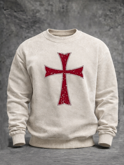 Knights Templar Crusader Cross Jesus God Christian Washed Sweatshirt