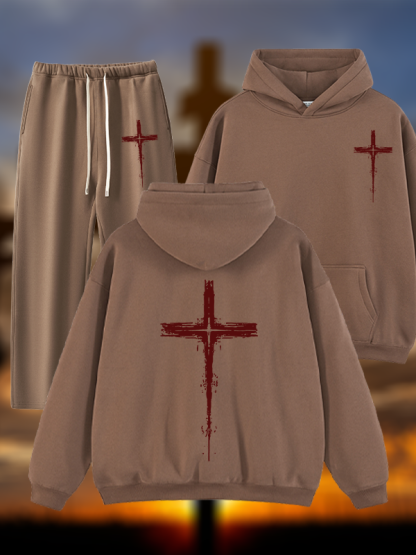 Light of Cross Jesus God Christian Plush Fleece-Lined Hoodie Set
