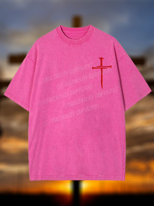 Red Cross Jesus God Christian Washed T-Shirt