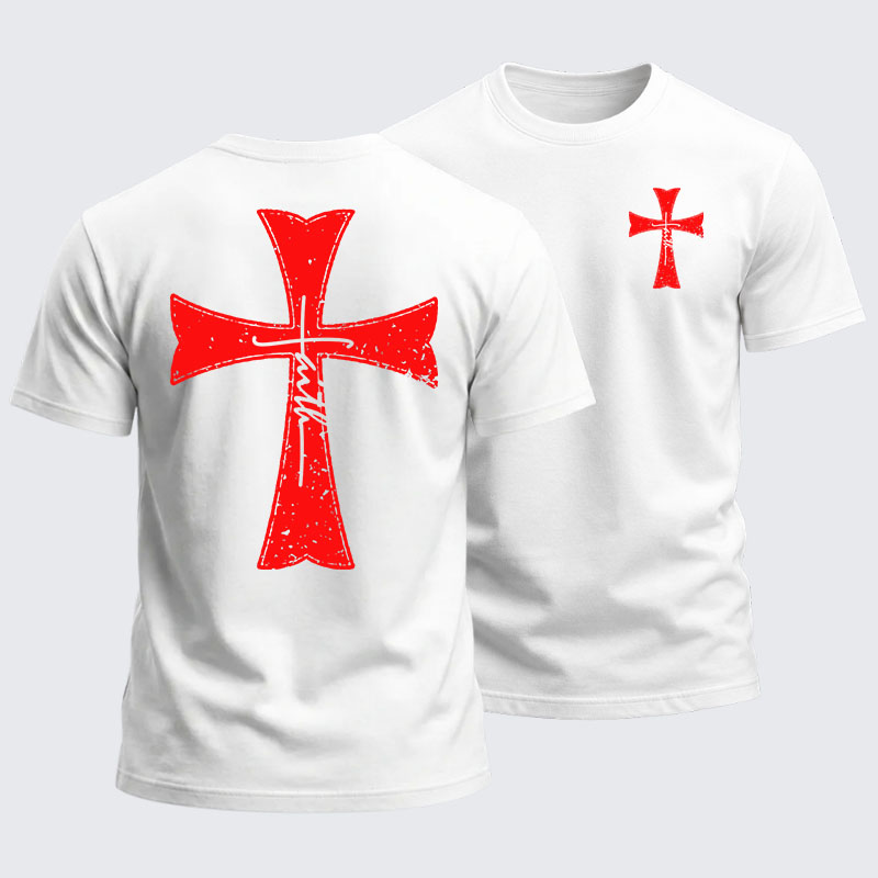 Heavyweight Cotton Tee -  Knights Templar Crusader Cross Faith