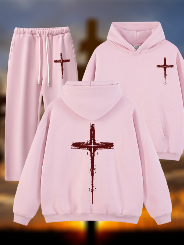 Light of Cross Jesus God Christian Plush Fleece-Lined Hoodie Set