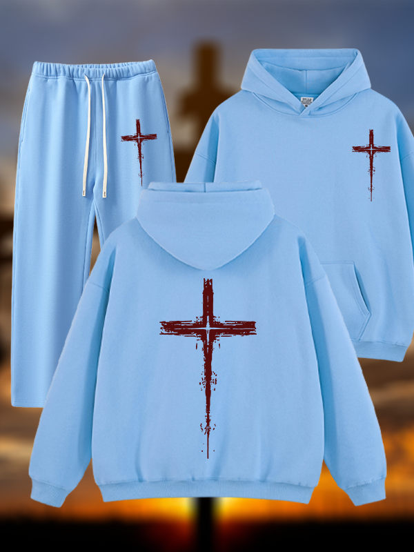 Light of Cross Jesus God Christian Plush Fleece-Lined Hoodie Set