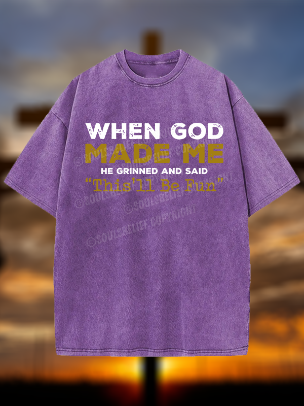 When God Made Me Jesus God Christian Washed T-Shirt