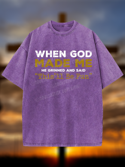 When God Made Me Jesus God Christian Washed T-Shirt