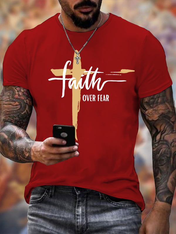 Faith Over Fear Cross Christian Cotton T-Shirt